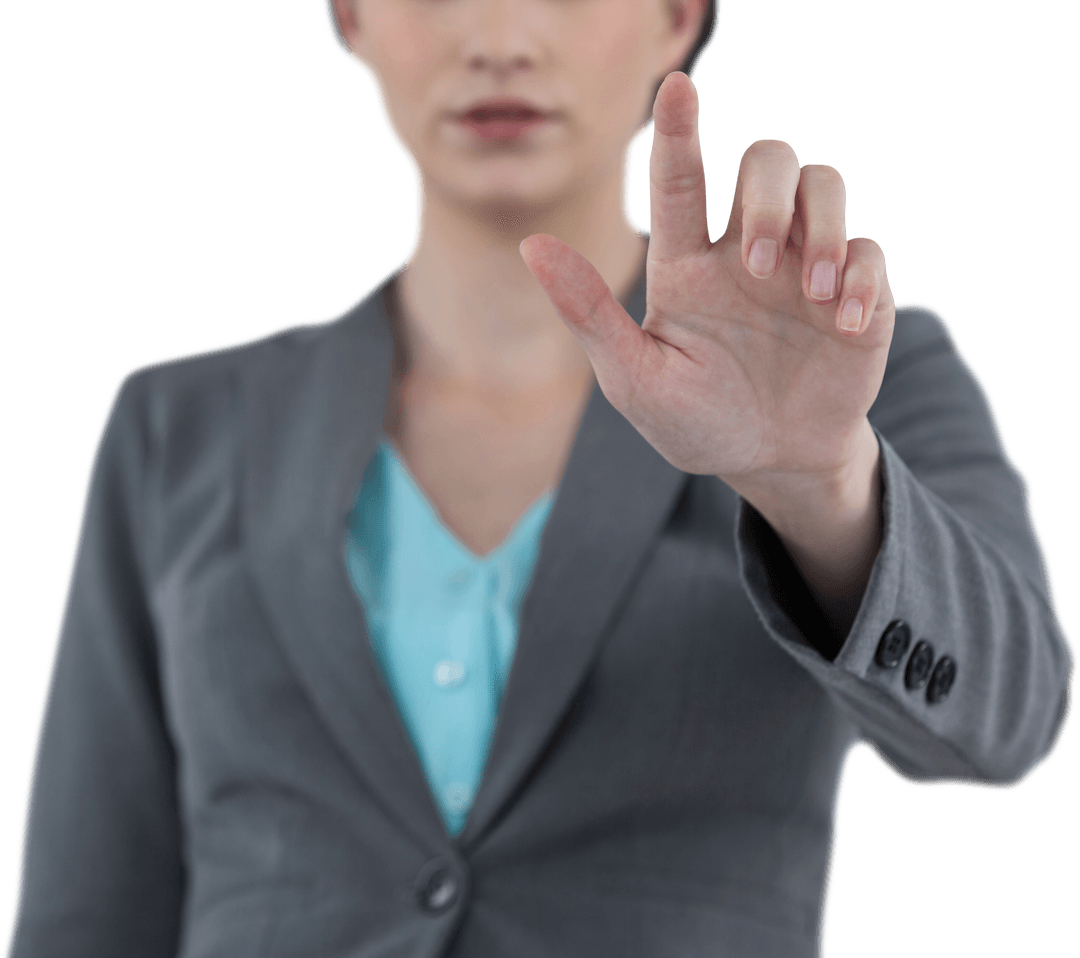 Modern Businesswoman Interacting with Transparent Virtual Interface