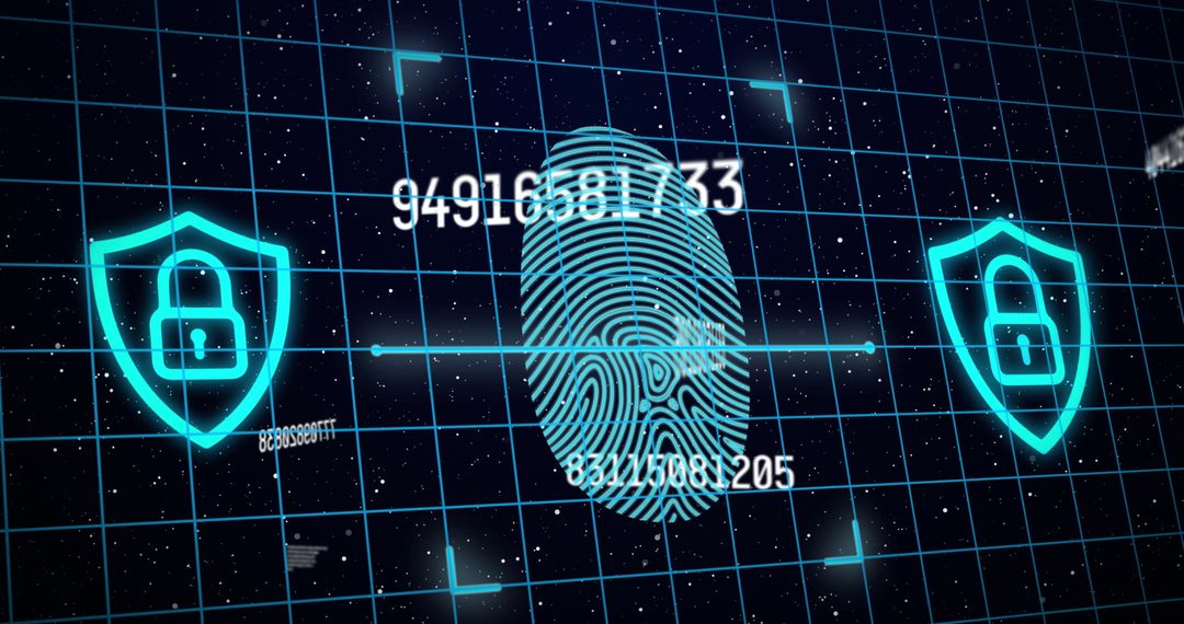 Digital Security Concept with Glowing Fingerprint and Grid Background