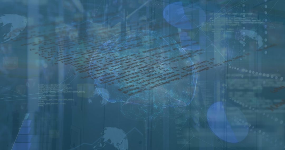 Futuristic Digital Brain with Data and Code in Server Room