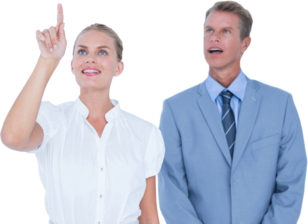 Business Professionals Pointing and Observing on Transparent Background