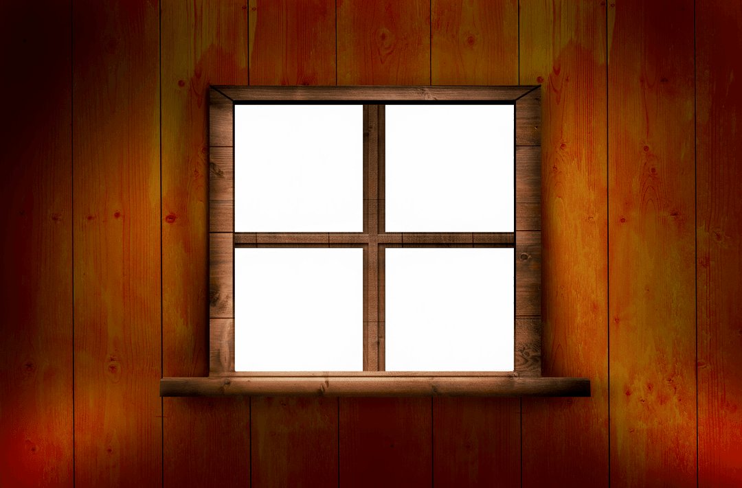 Transparent Wooden Window Frame Illustration on Rustic Wall