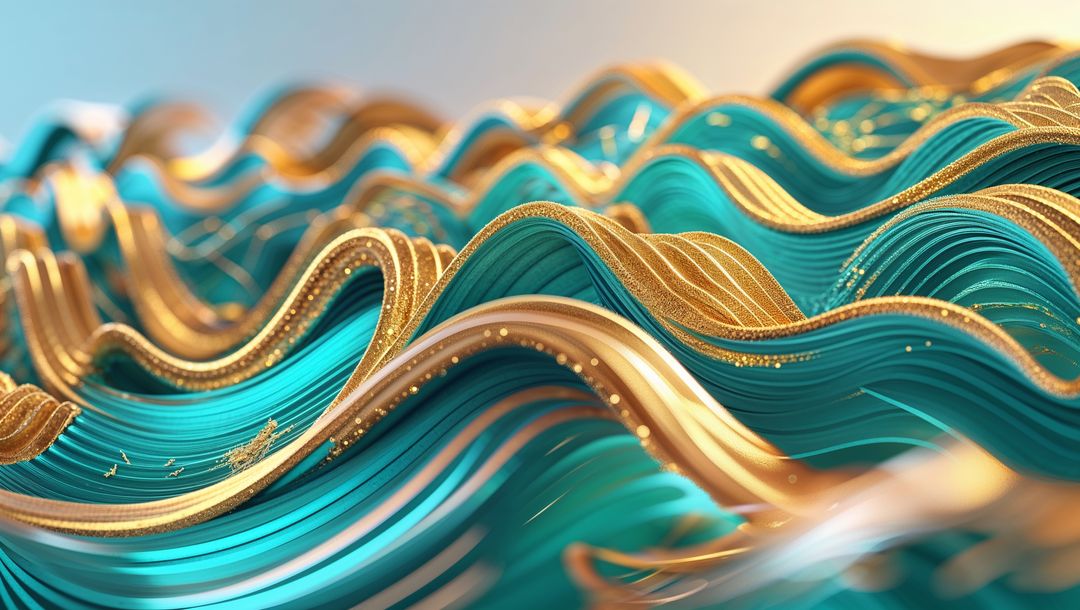 Vibrant Turquoise and Gold Abstract Wave Pattern