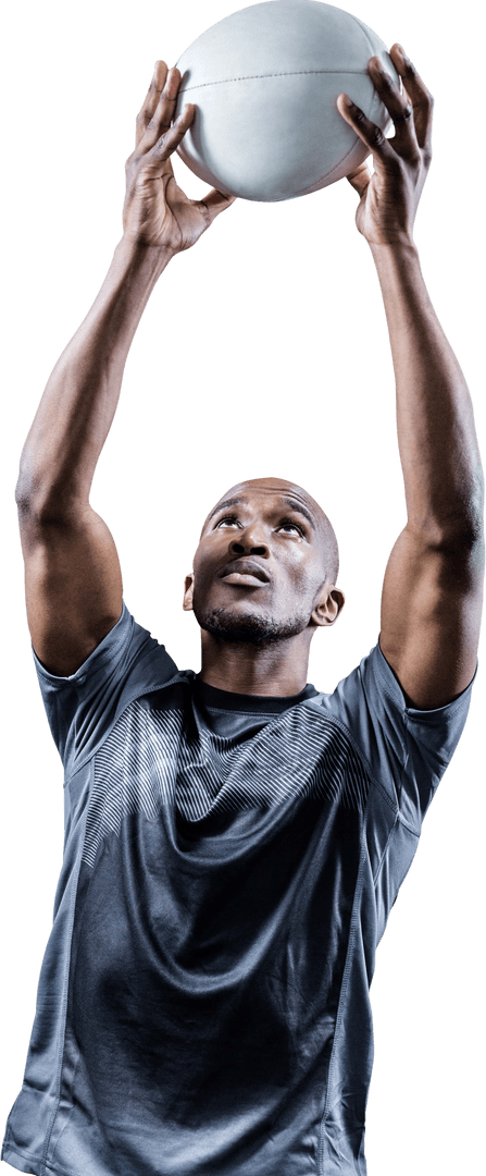 Transparent View of Athlete Catching Rugby Ball in Dynamic Motion