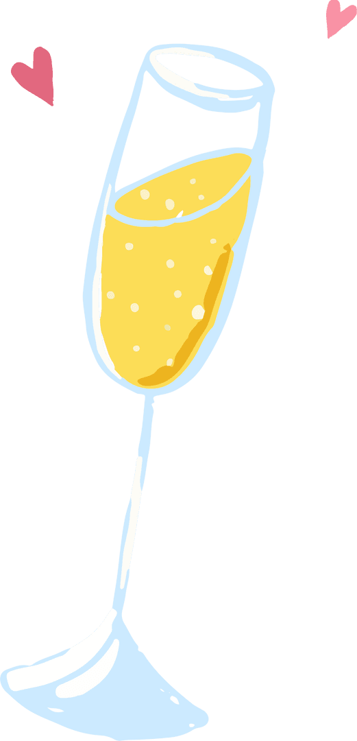 Transparent Elegant Champagne Flute with Bubbly Drink and Hearts