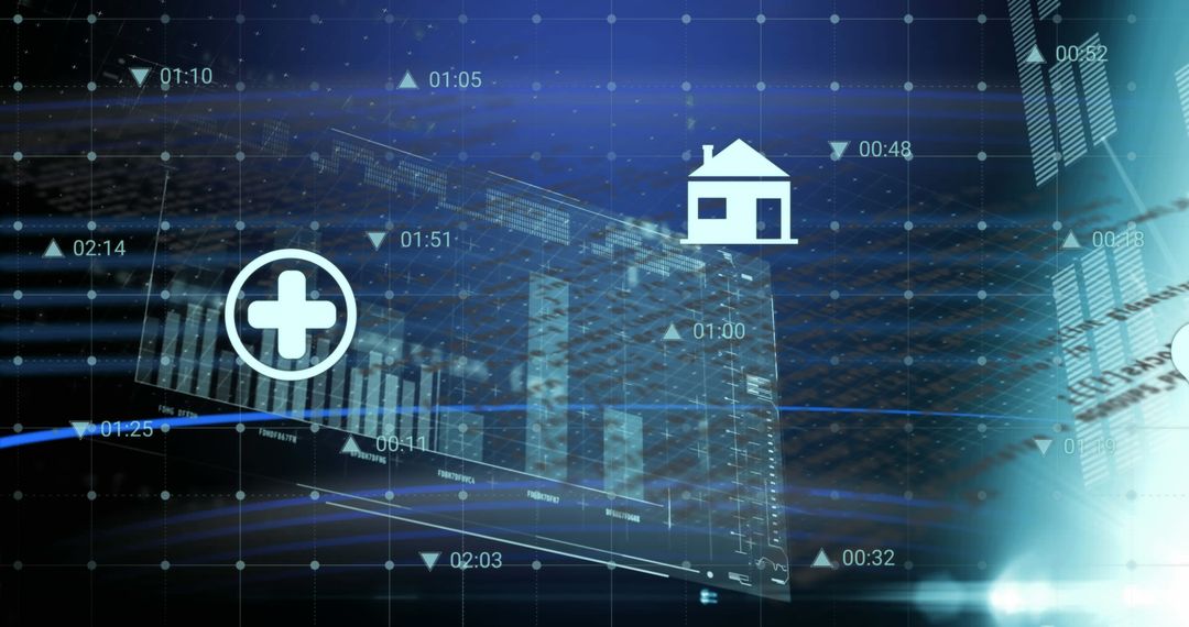 Digital Interface with Data and Media Icons for Business Concepts