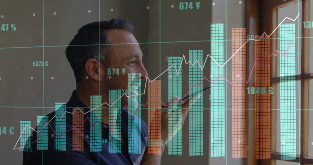 Business Professional Engaged in Strategy with Data Chart Overlay