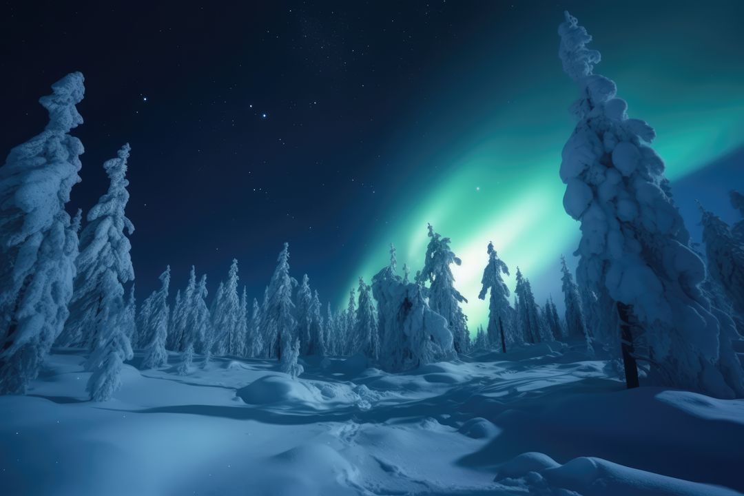 Stunning Northern Lights Over Snow-Covered Forest at Night - Free Images, Stock Photos and Pictures on Pikwizard.com