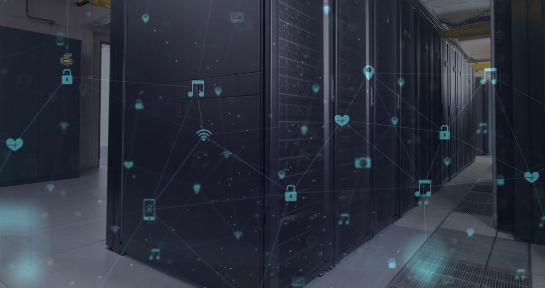 Futuristic Network Interface Over Server Room