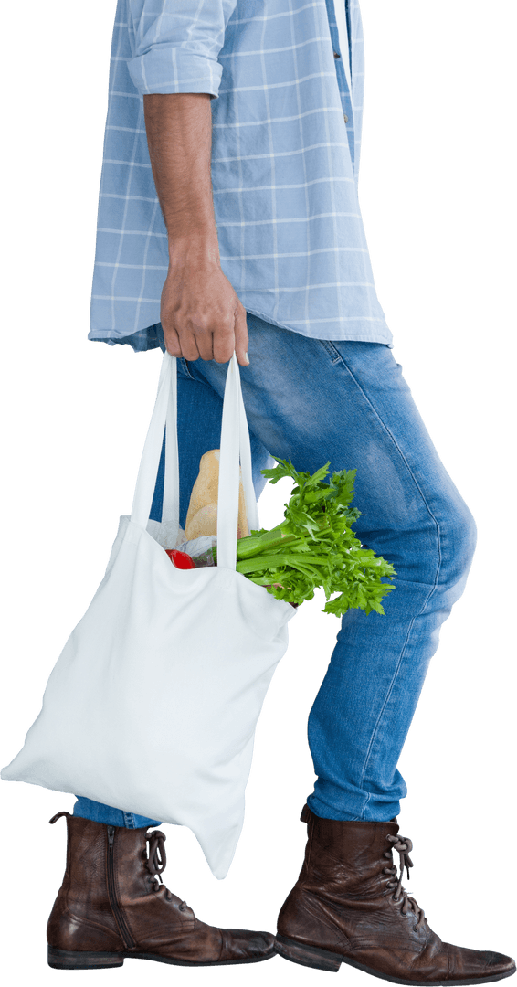 Transparent View of Person Holding Eco-Friendly Tote with Vegetables