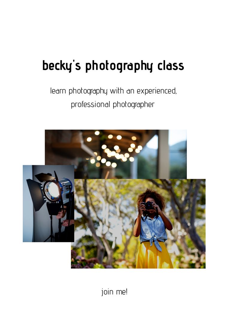 Photography Class Poster with African American Woman Using Camera - Download Free Stock Templates Pikwizard.com