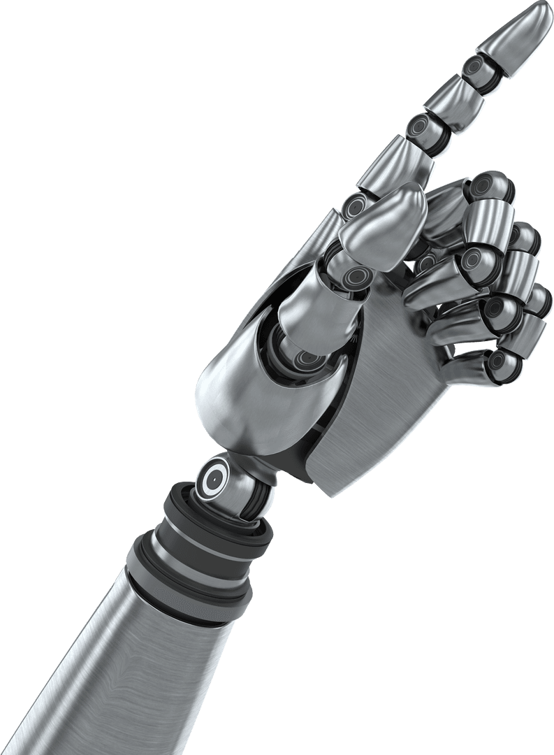 Transparent Metallic Robotic Arm Gesturing Upward