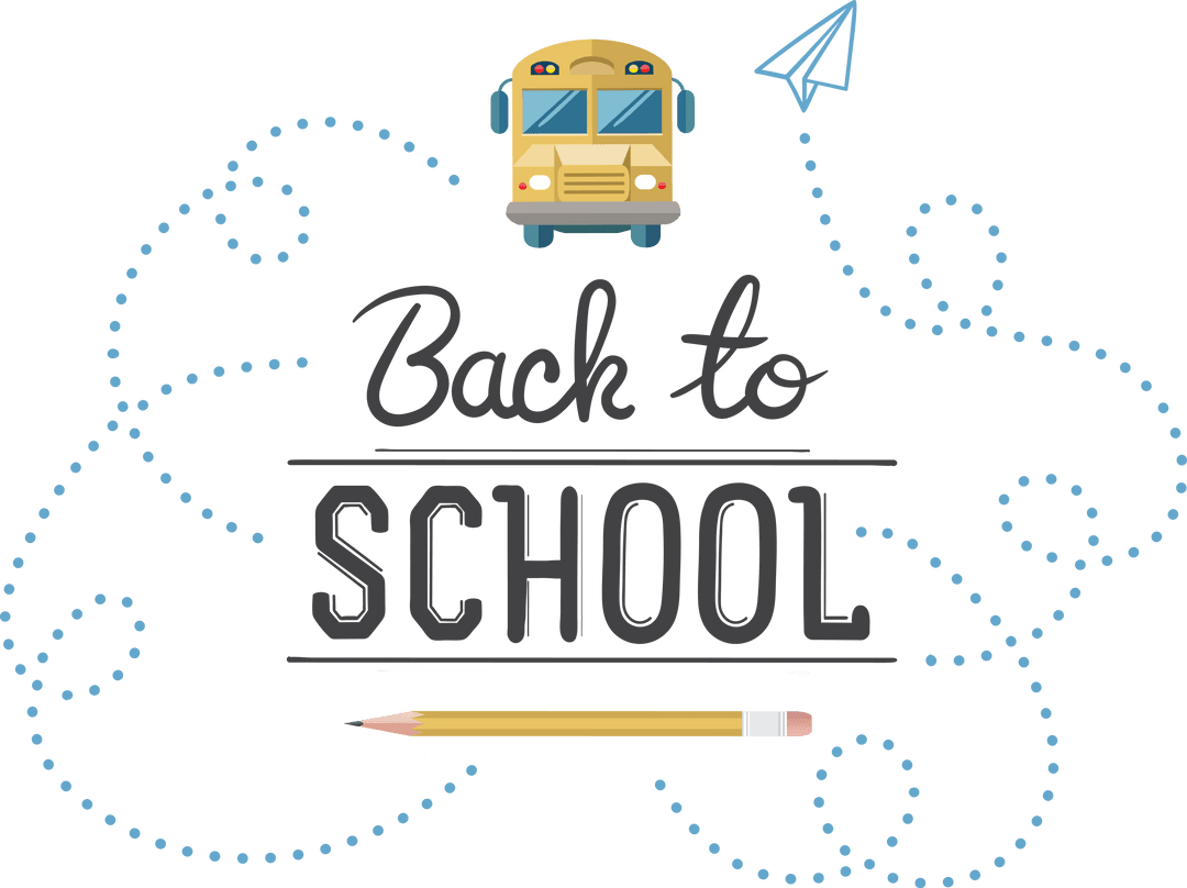 Transparent Back to School Design with Bus and Paper Airplane