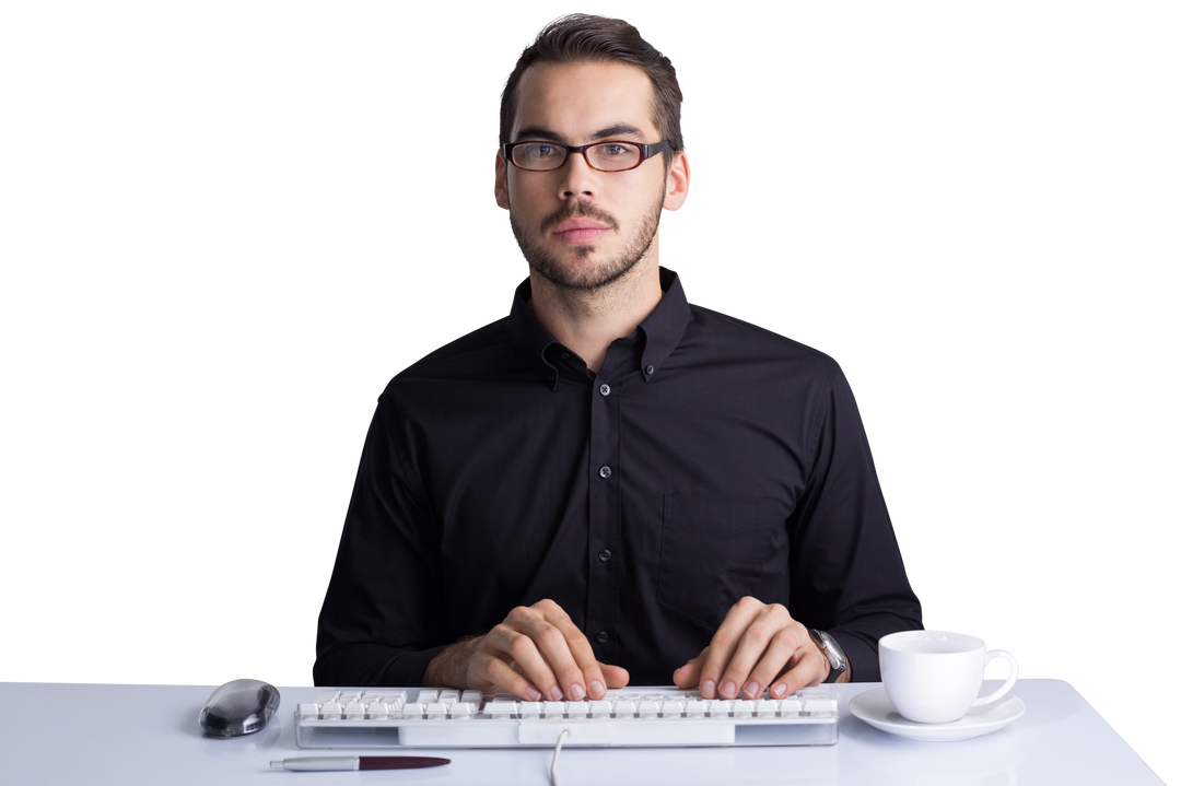 Transparent Background Focused Businessman Typing on Keyboard - Download Free Stock Images Pikwizard.com