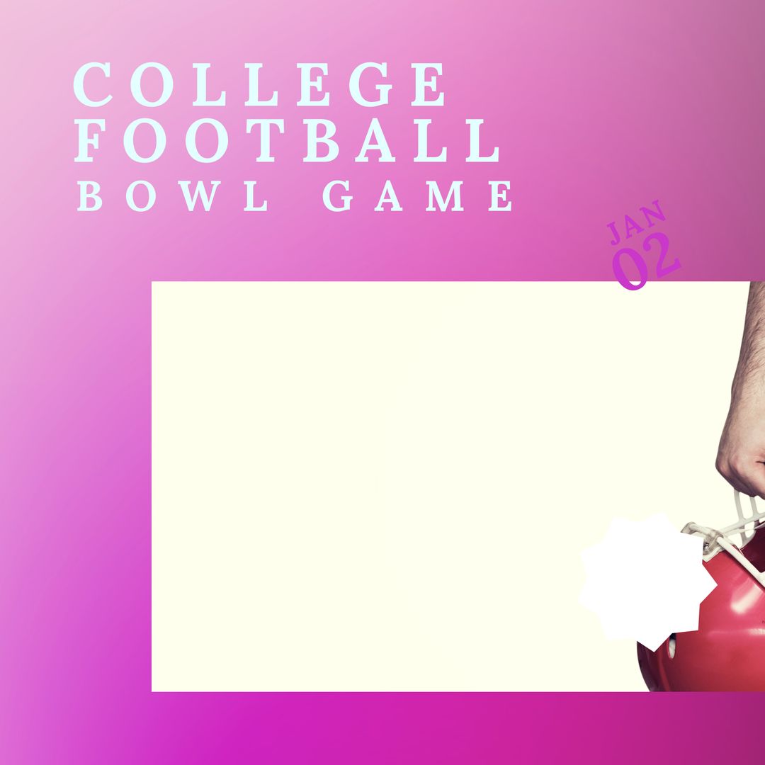 College Football Bowl Game Announcement with Player Holding Helmet