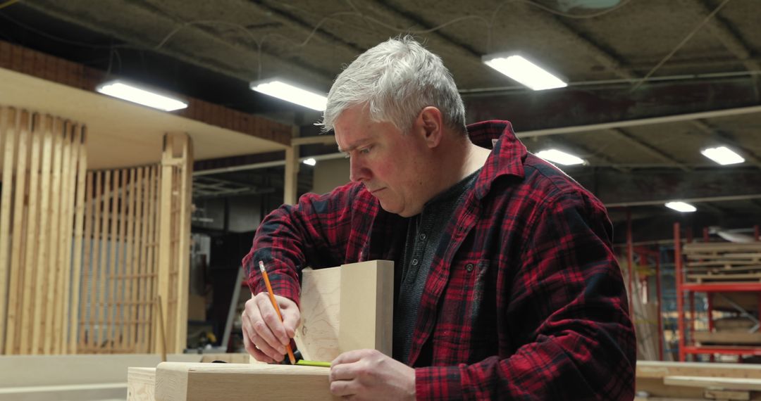 Skilled Carpenter Measuring Wooden Pieces in Workshop - Free Images, Stock Photos and Pictures on Pikwizard.com