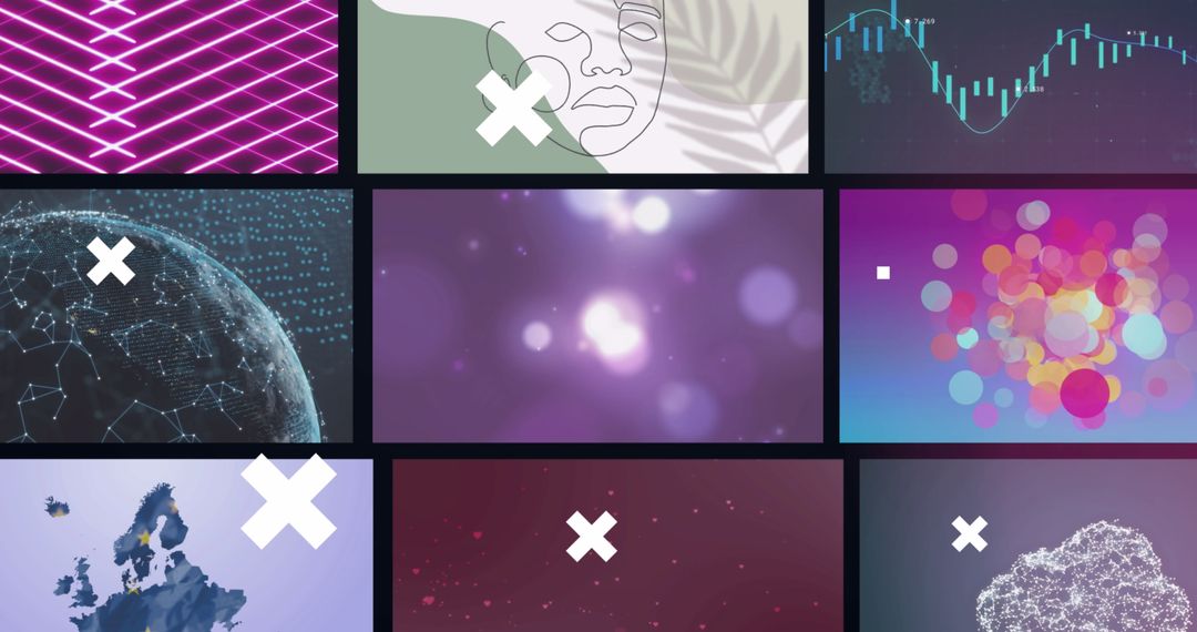 Abstract Communication Technology with Digital Visuals and White Crosses