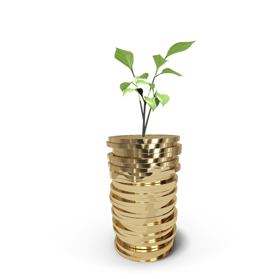 Transparent Plant Growing from Stack of Gold Coins