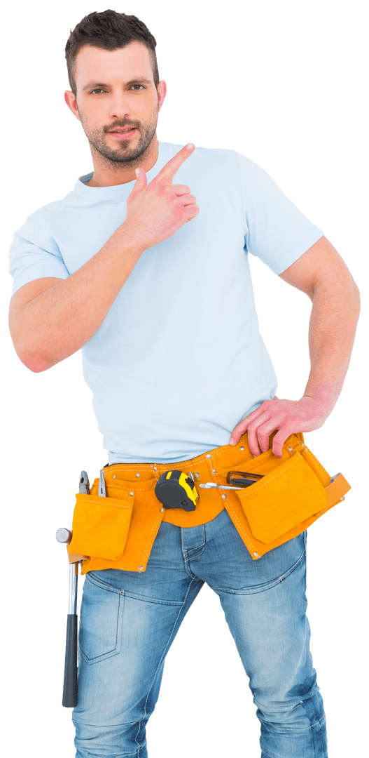 Caucasian Male Worker with Tools and Confident Pose Transparent