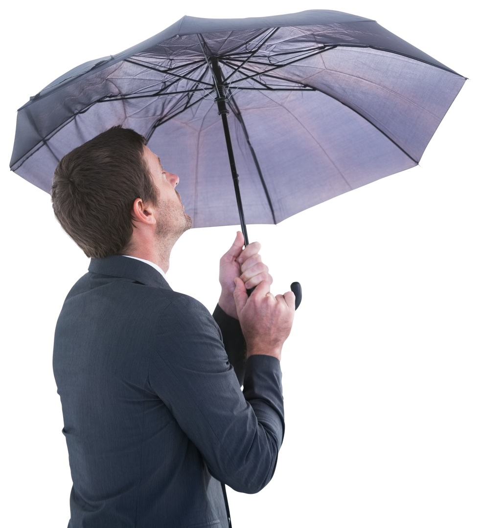 Transparent Businessman Holding Umbrella Looking Up - Download Free Stock Images Pikwizard.com