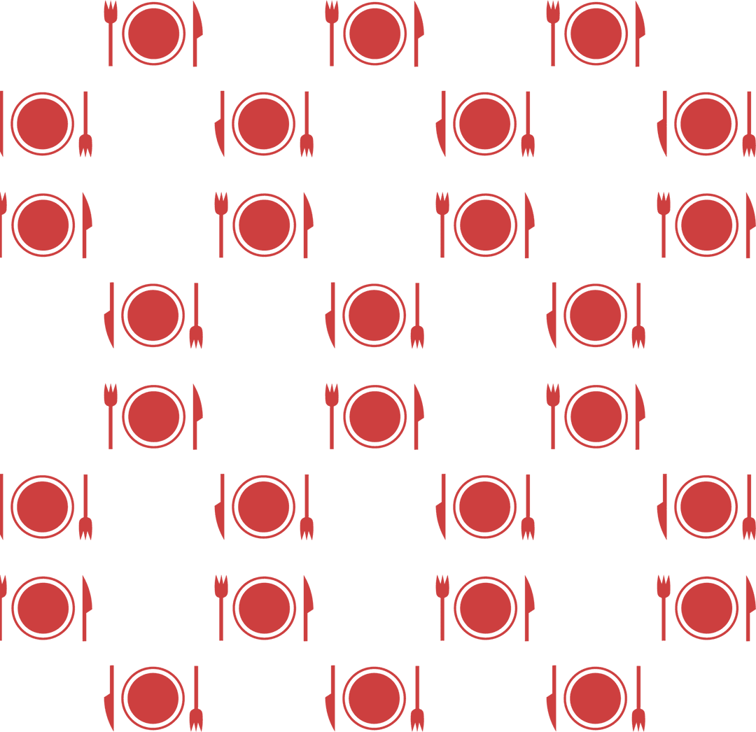 Red Plate and Cutlery Pattern on Transparent Background