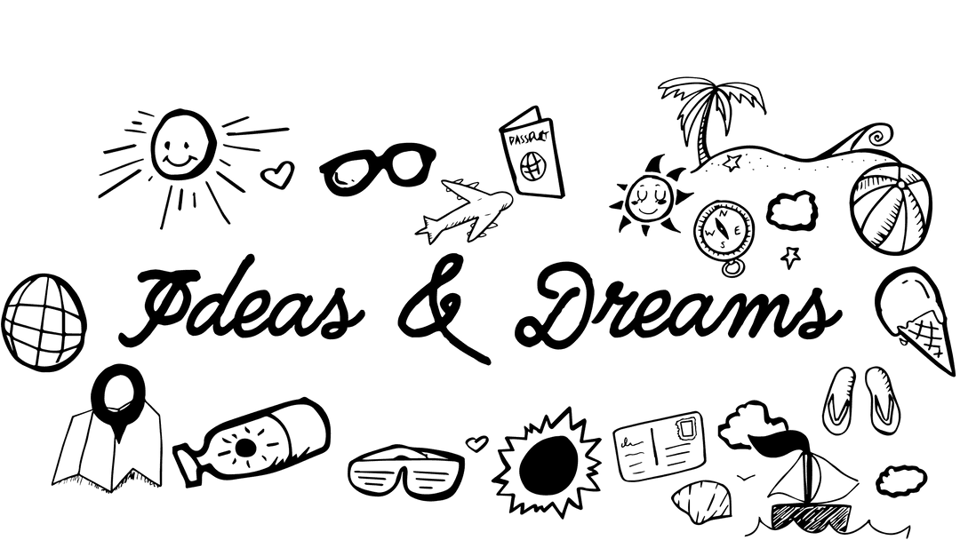 Creative Ideas and Dreams Text with Icons on Transparent Background