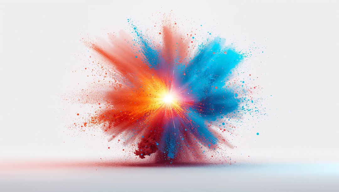 Dynamic Color Powder Explosion with Central Light in Studio