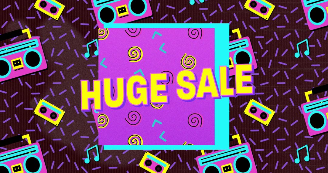 Retro Style Huge Sale Announcement with Boombox Designs