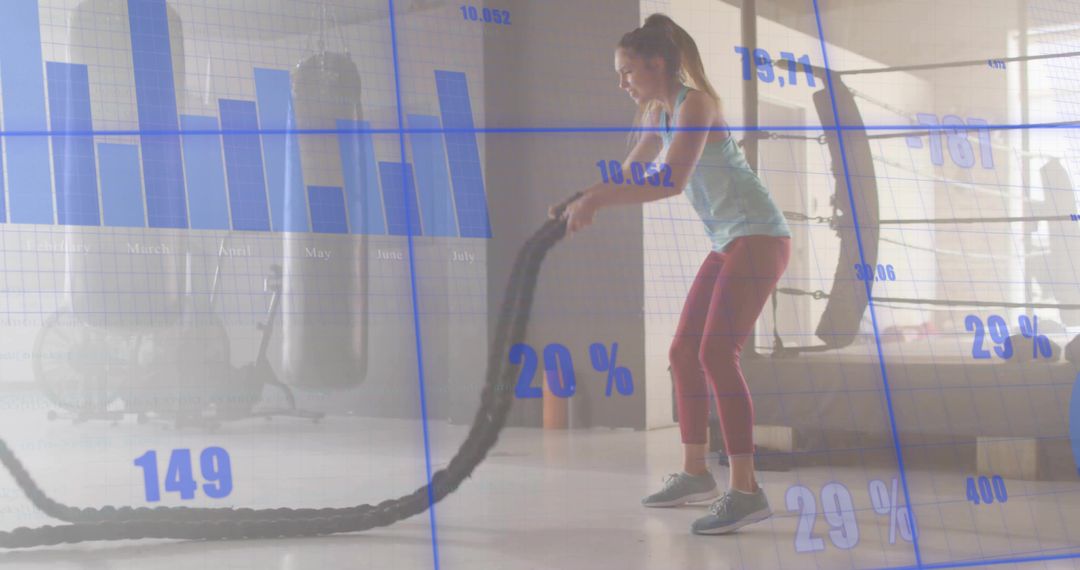Athletic Woman Exercise with Data Overlay Illustrating Performance
