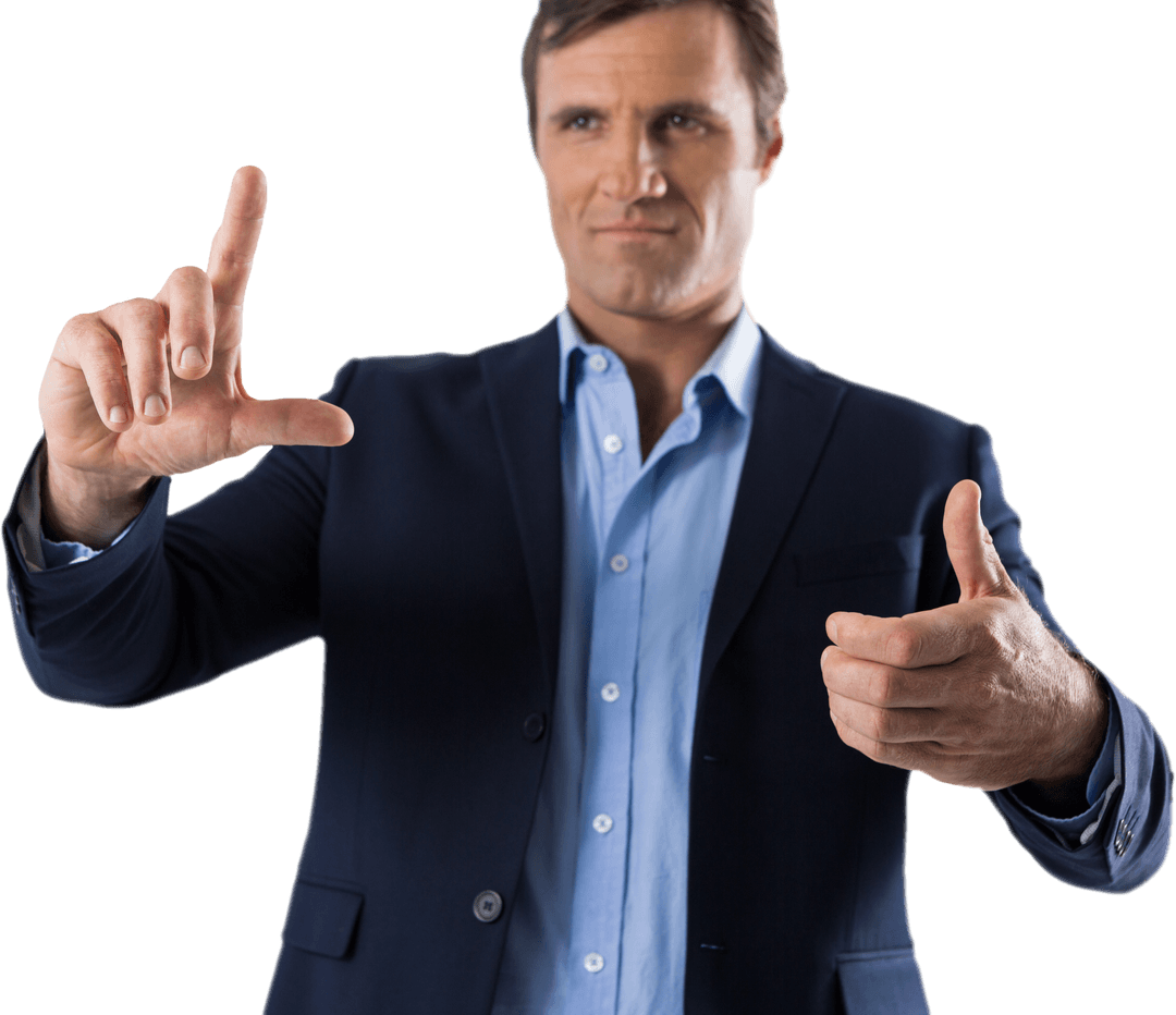 Transparent Innovative Businessman Touching Invisible Screen for Technology Solution