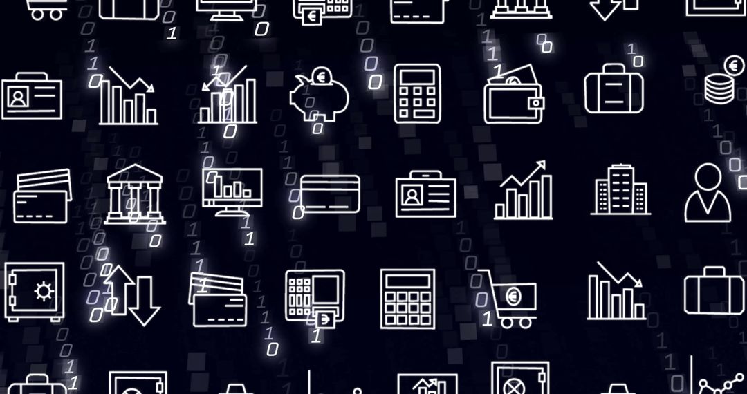 digital finance icons with binary code background - Free Images, Stock Photos and Pictures on Pikwizard.com