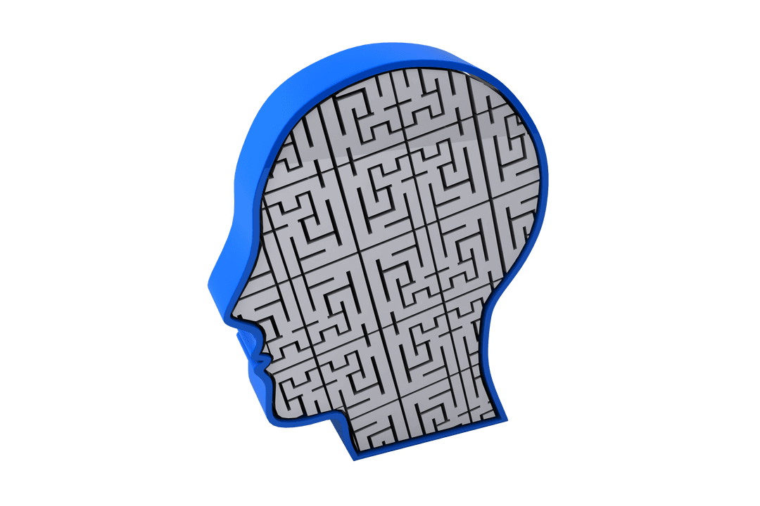 Transparent Head Silhouette with Intricate Labyrinth Pattern
