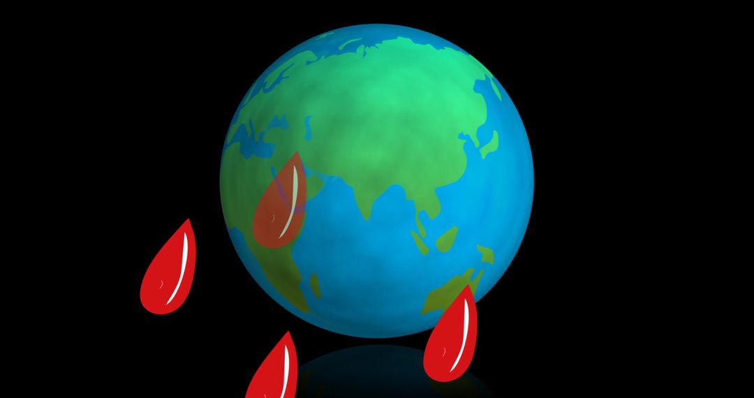 World Map with Red Drops: Focus on Blood Donation Awareness