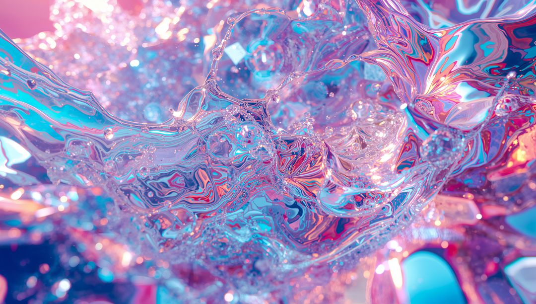 Abstract Digital Glass Swirls with Luminescent Bubbles and Sparkles