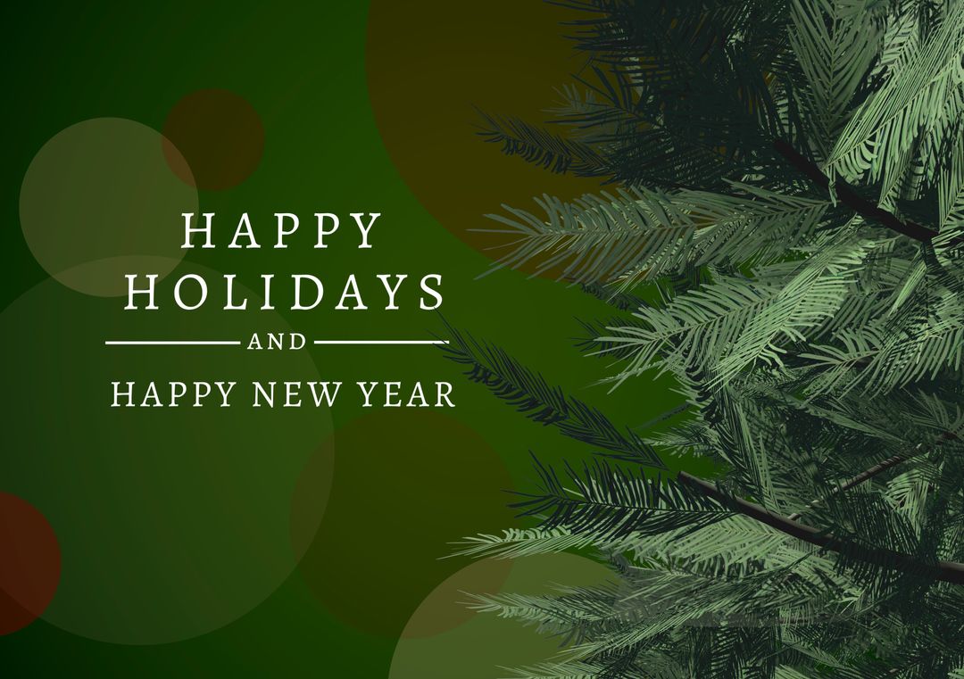 Elegant Happy Holidays Card with Christmas Tree on Green Background