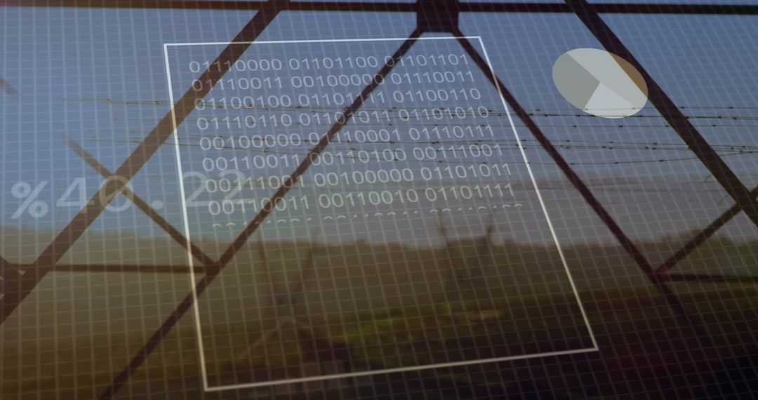 Binary Code Visualized Over Power Grid Representing Digital Data