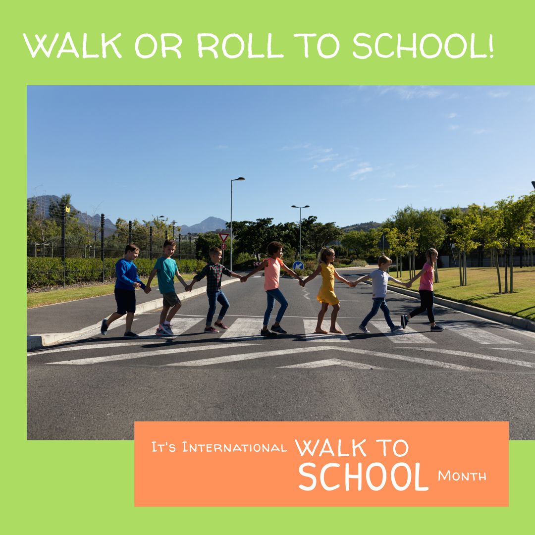 Children Crossing Road for Walk to School Day Celebration