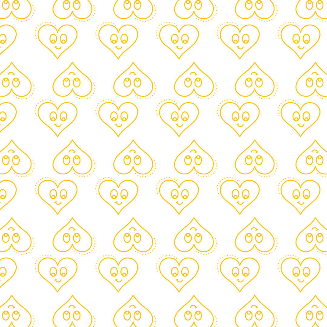 Yellow Smiley Heart Pattern on Transparent Background