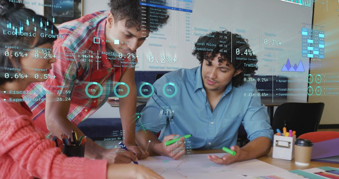 Innovative Team Collaboration with Futuristic Data Analytics Interface