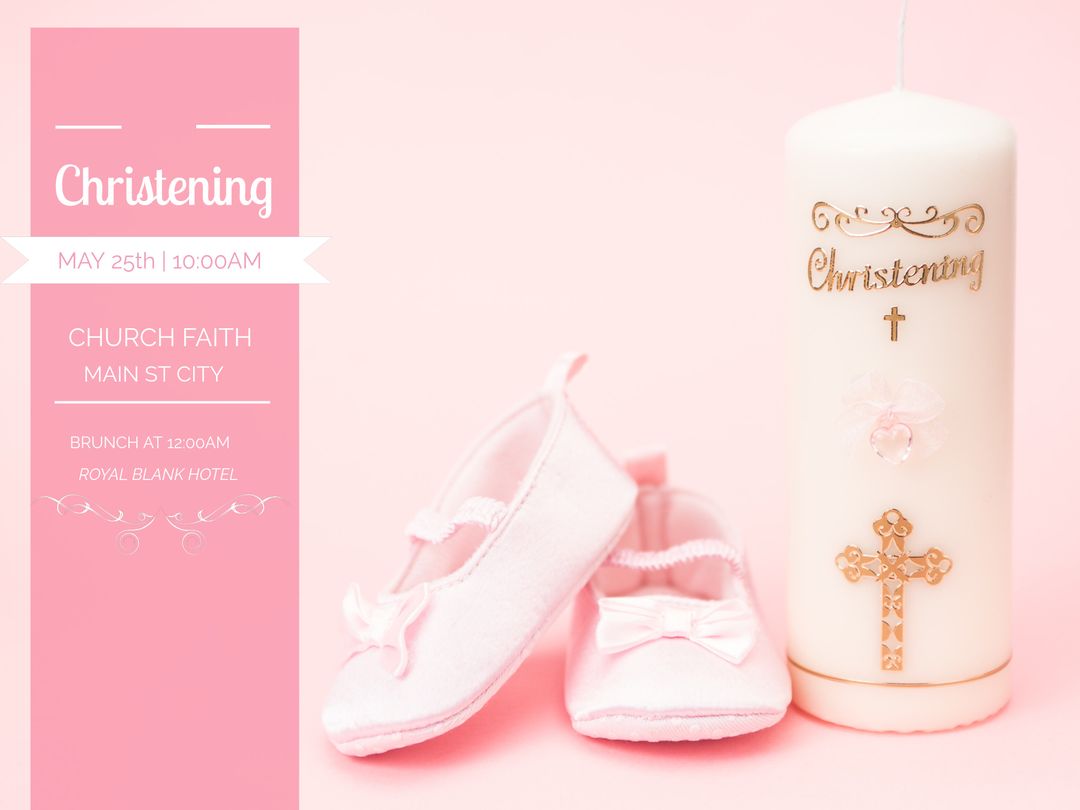 Baptism Invitation Template with Baby Shoes and Candle Graphics - Download Free Stock Templates Pikwizard.com