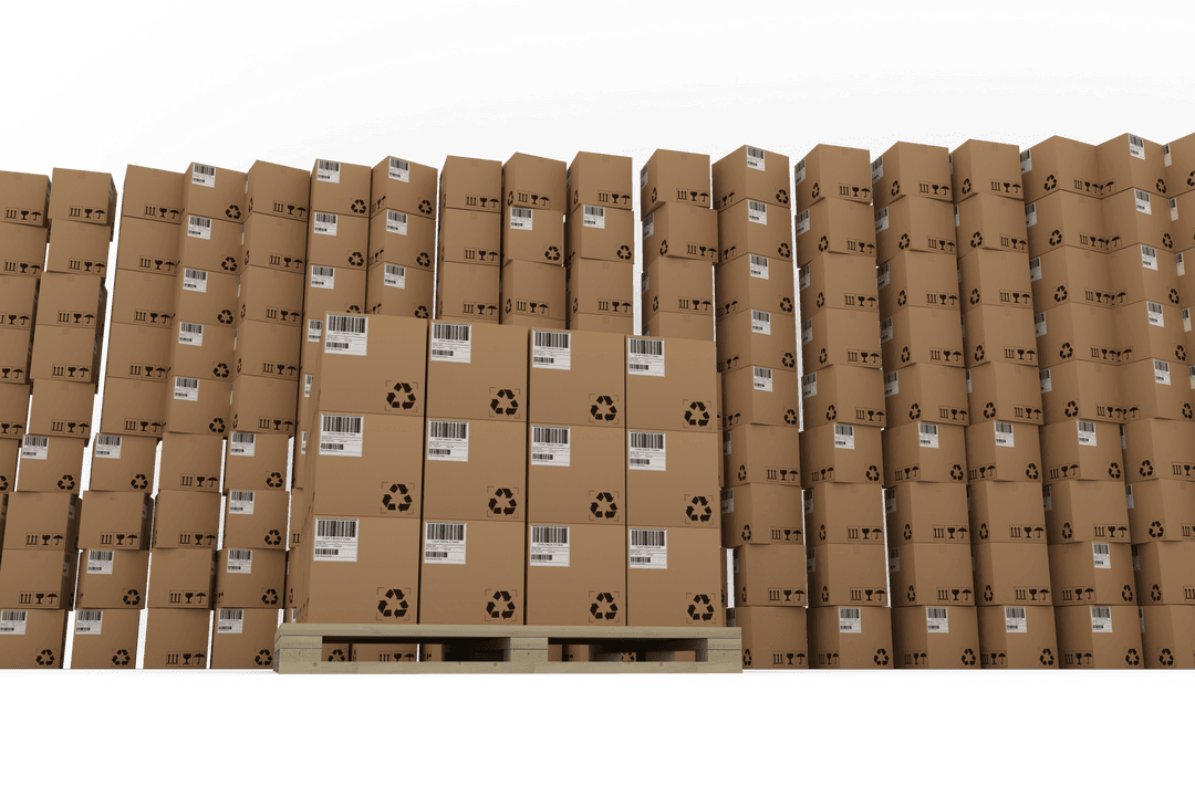 Large Transparent Stack of Cardboard Boxes on Wooden Pallet