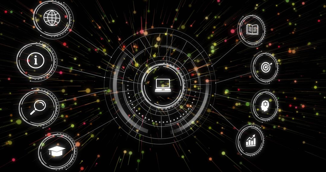 Futuristic Digital Network Connection with Virtual Icons Overlay