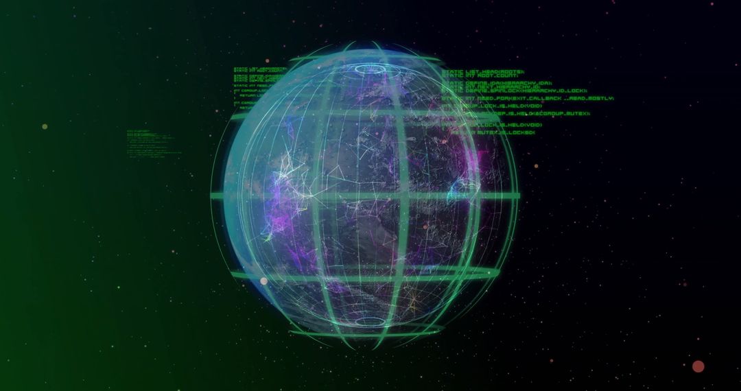 Futuristic Wireframe Globe with Cyber Network and Digital Nodes