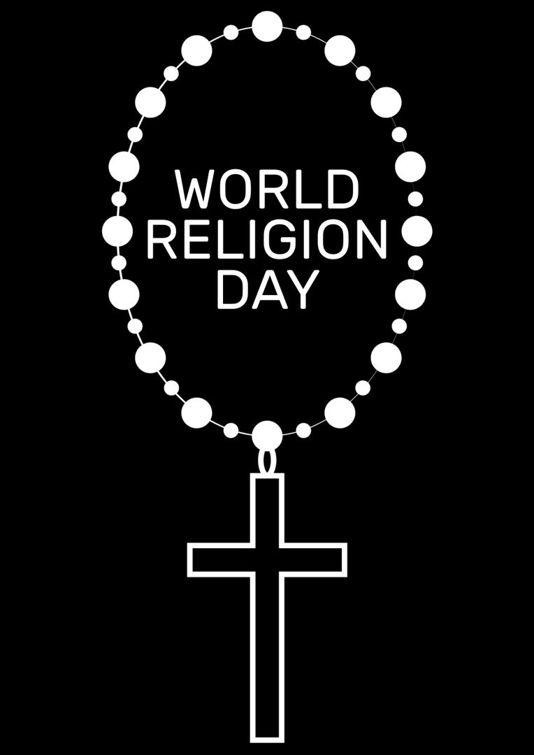 World religion day text with rosary over black background - Free Images, Stock Photos and Pictures on Pikwizard.com