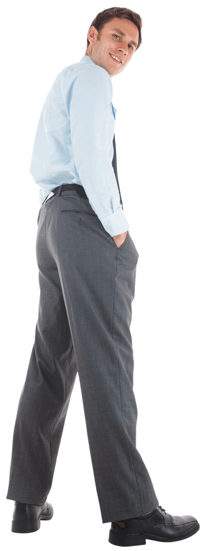 Transparent Happy Businessman Standing Hands in Pockets