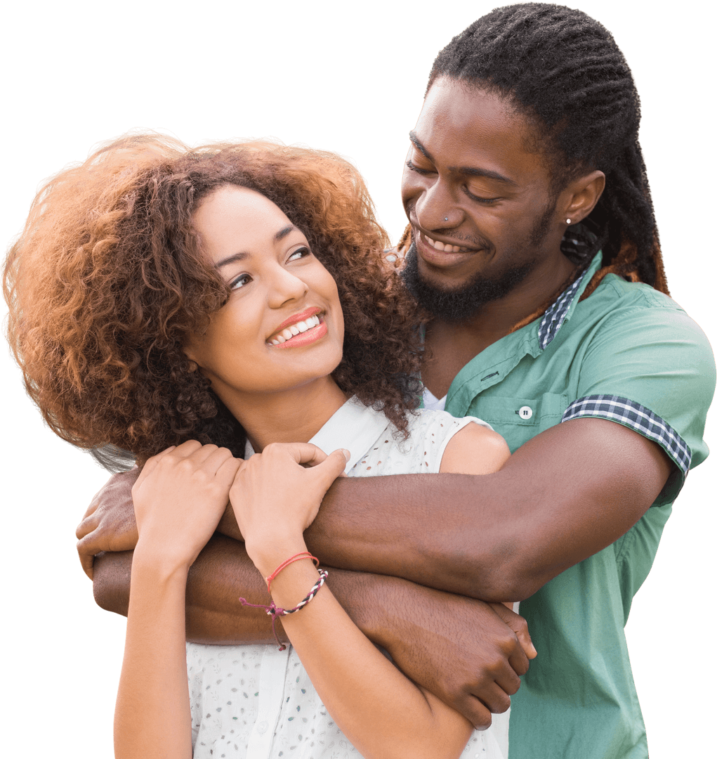 Transparent Romantic Couple Hugging and Smiling