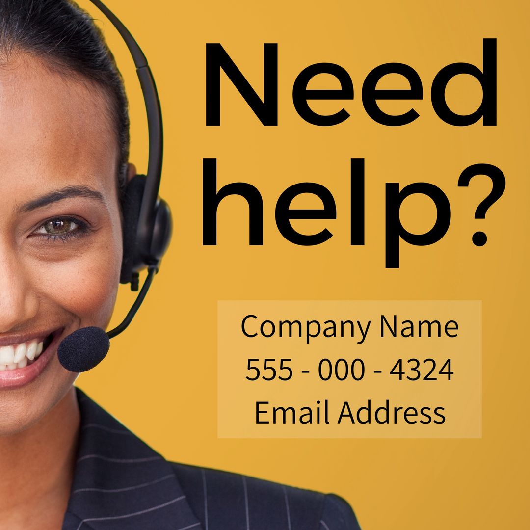 Customer Support Contact Ad with Smiling Agent in Headset - Download Free Stock Templates Pikwizard.com