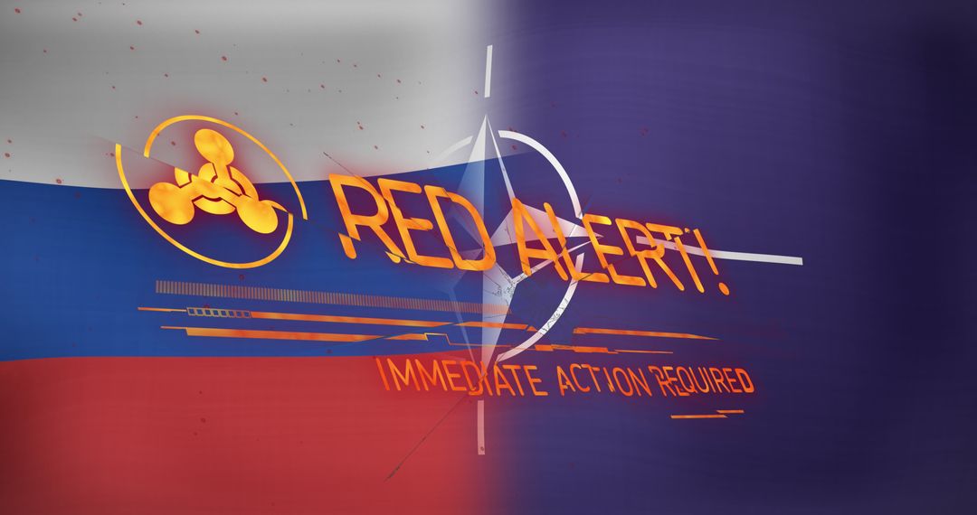 Red Alert Warning Over Russia and NATO Flags Highlighting Tensions