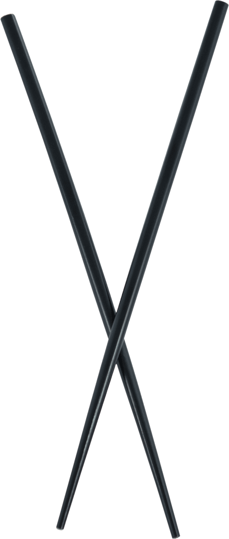 Close-Up of Glossy Black Chopsticks on Transparent Background