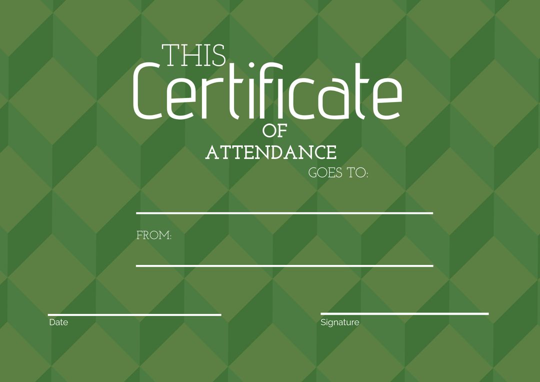 Green Geometric Certificate Template for Formal Attendance Recognition - Download Free Stock Templates Pikwizard.com