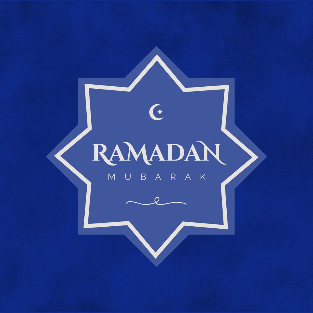 Ramadan Mubarak Greeting Card on Blue Background